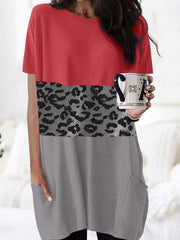 Leopard Print Short Sleeve Pocket Dress