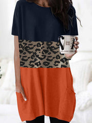 Leopard Print Short Sleeve Pocket Dress