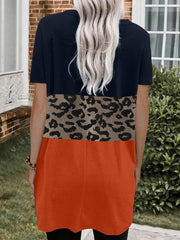 Leopard Print Short Sleeve Pocket Dress