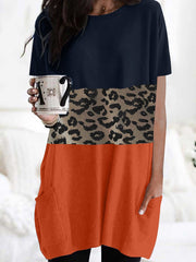 Leopard Print Short Sleeve Pocket Dress
