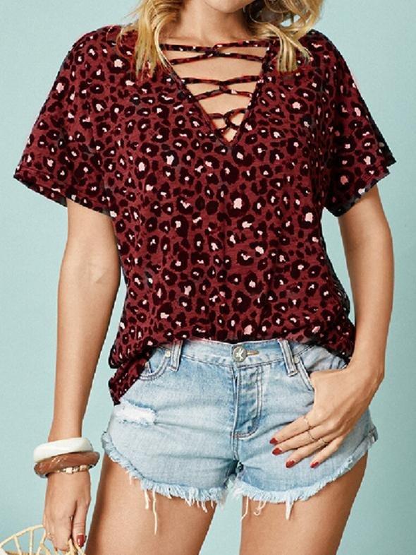 Leopard Print Short-sleeved Casual T-shirt