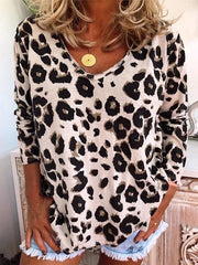 Leopard Print V-Neck Long Sleeve T-Shirt
