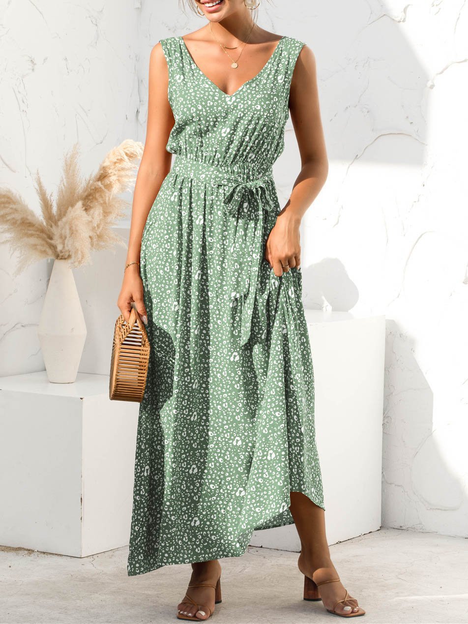 Leopard Print V-neck Maxi Dress