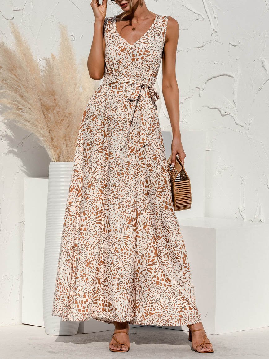 Leopard Print V-neck Maxi Dress