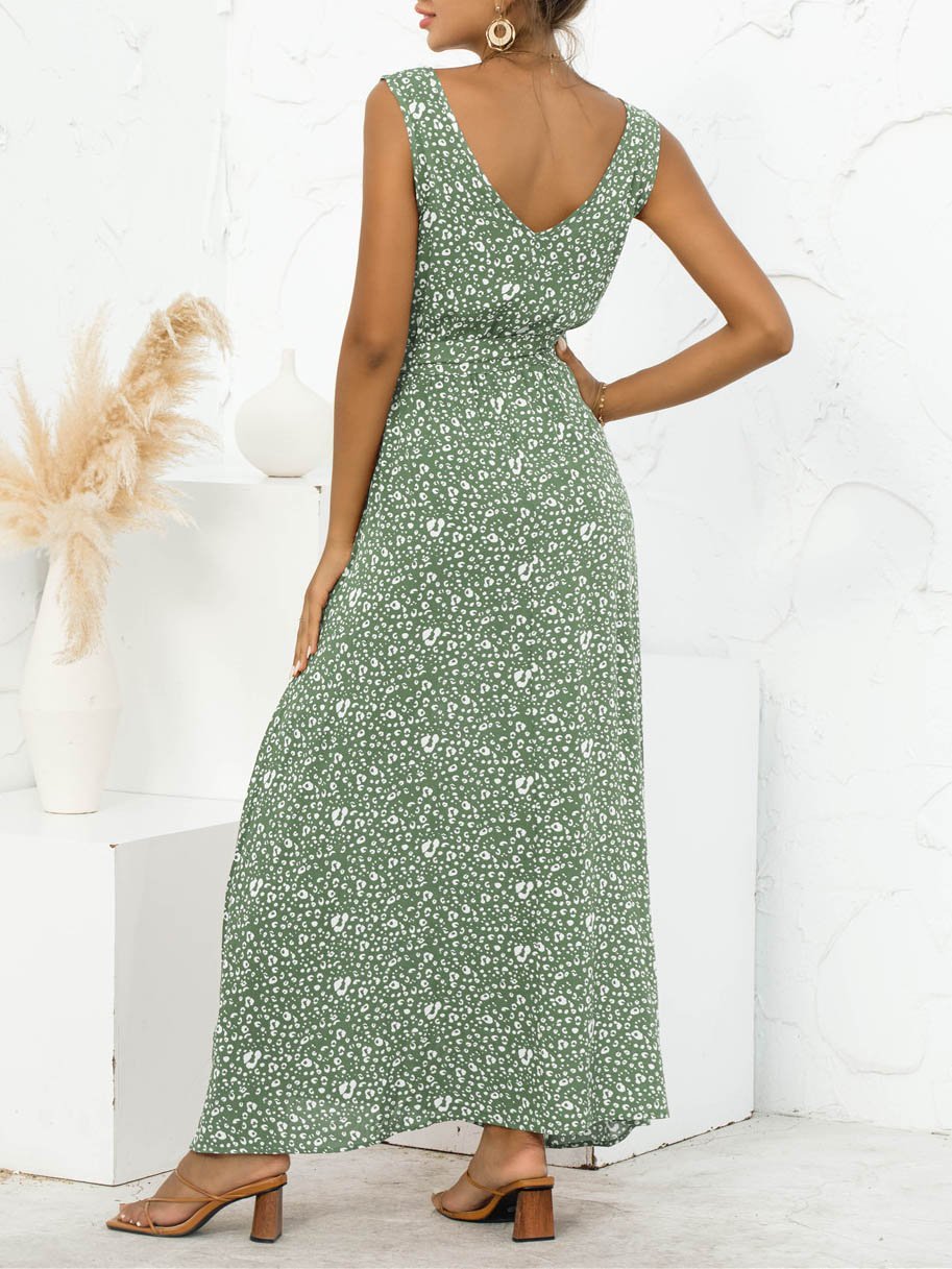 Leopard Print V-neck Maxi Dress