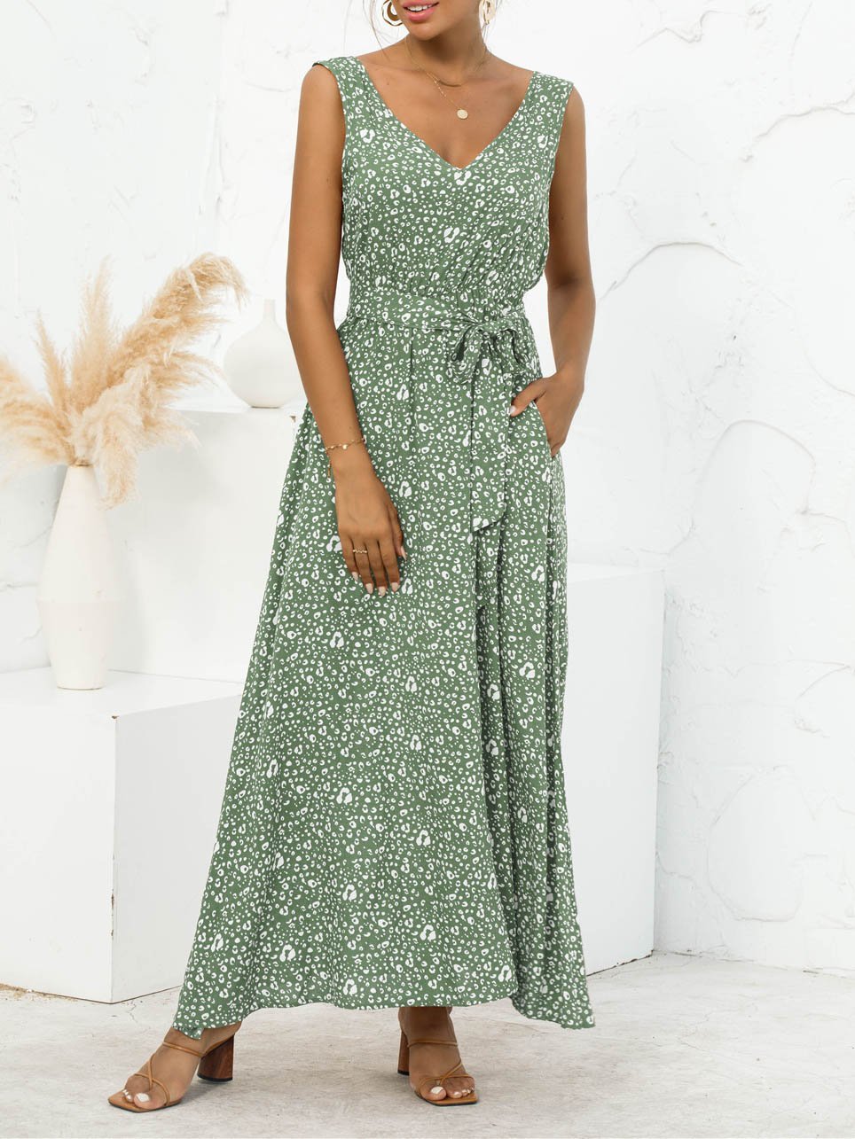 Leopard Print V-neck Maxi Dress