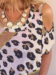 Leopard Printed Off Shoulder Casual T-shirt