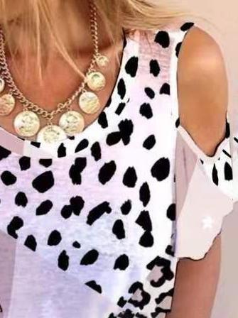 Leopard Printed Off Shoulder Casual T-shirt