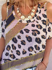 Leopard Printed Off Shoulder Casual T-shirt