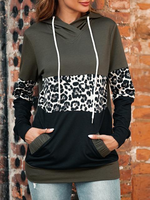 Leopard Splicing Hooded Sweatshirt