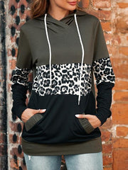 Leopard Splicing Hooded Sweatshirt