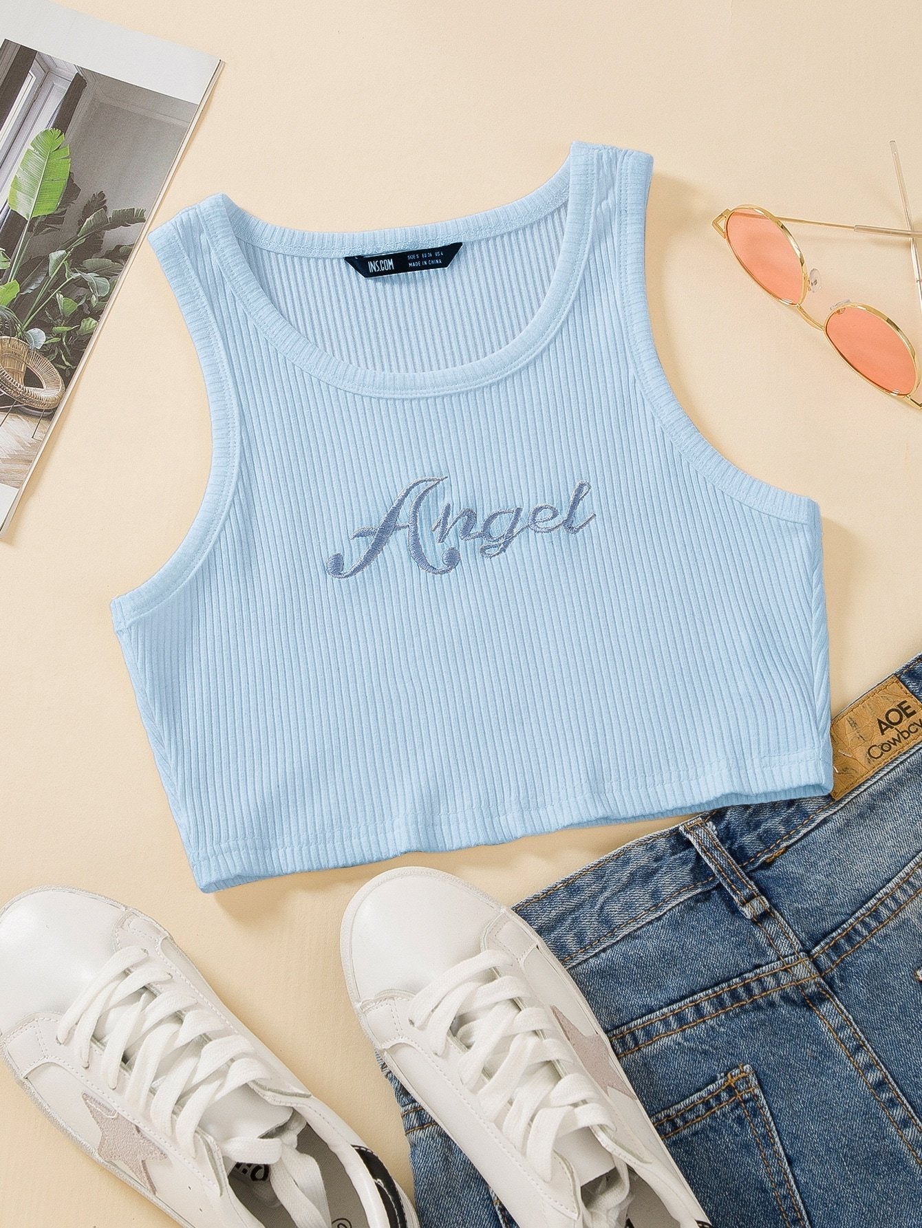 Letter Embroidery Rib-knit Crop Sweater Vest