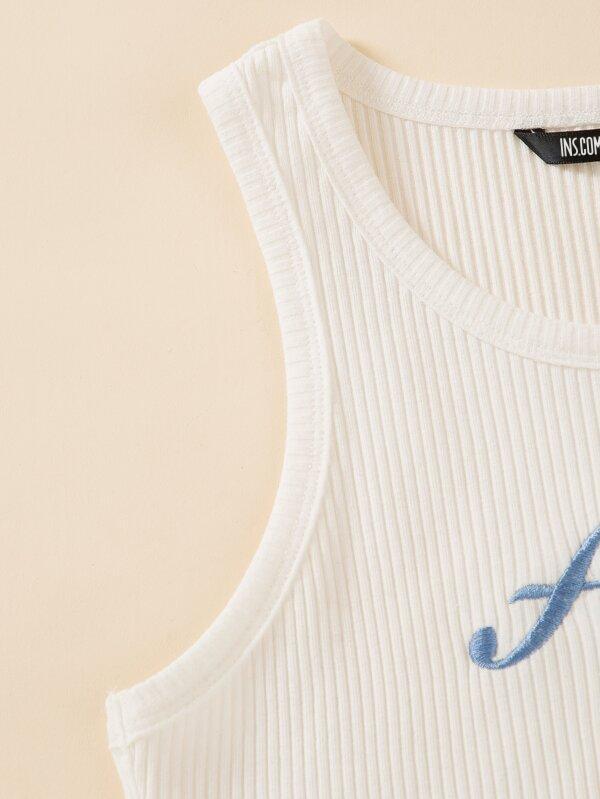 Letter Embroidery Rib-knit Crop Sweater Vest