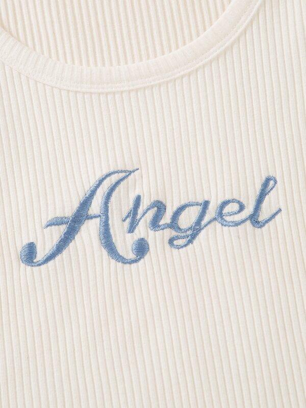 Letter Embroidery Rib-knit Crop Sweater Vest