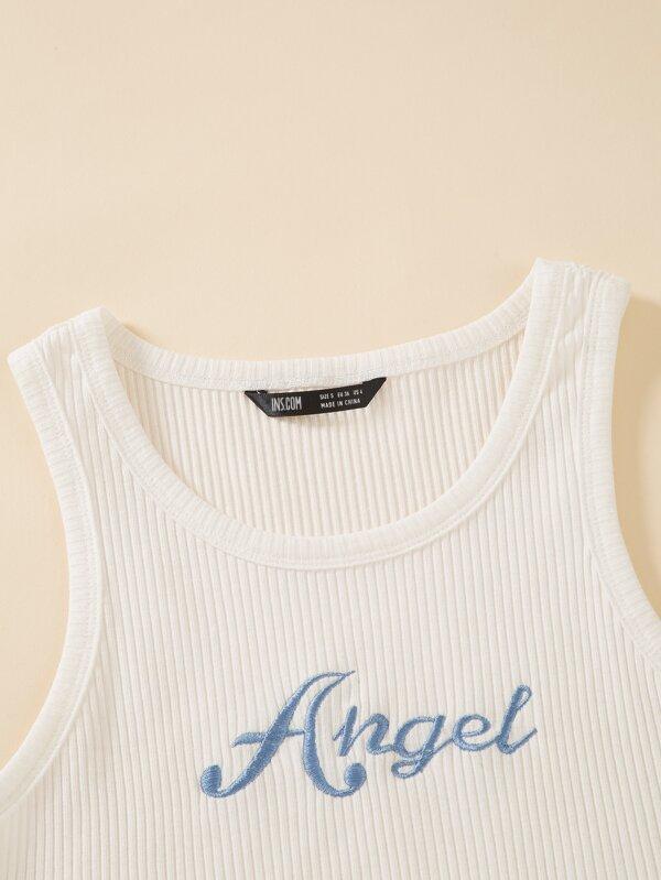 Letter Embroidery Rib-knit Crop Sweater Vest