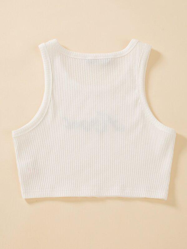 Letter Embroidery Rib-knit Crop Sweater Vest
