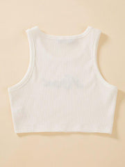 Letter Embroidery Rib-knit Crop Sweater Vest