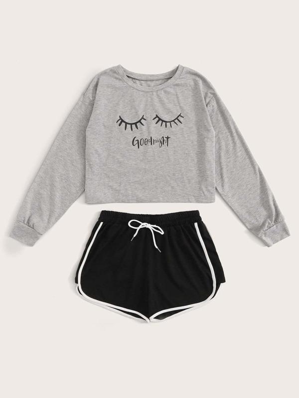 Letter & Eyelash Print PJ Set