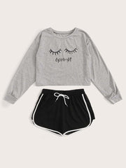 Letter & Eyelash Print PJ Set