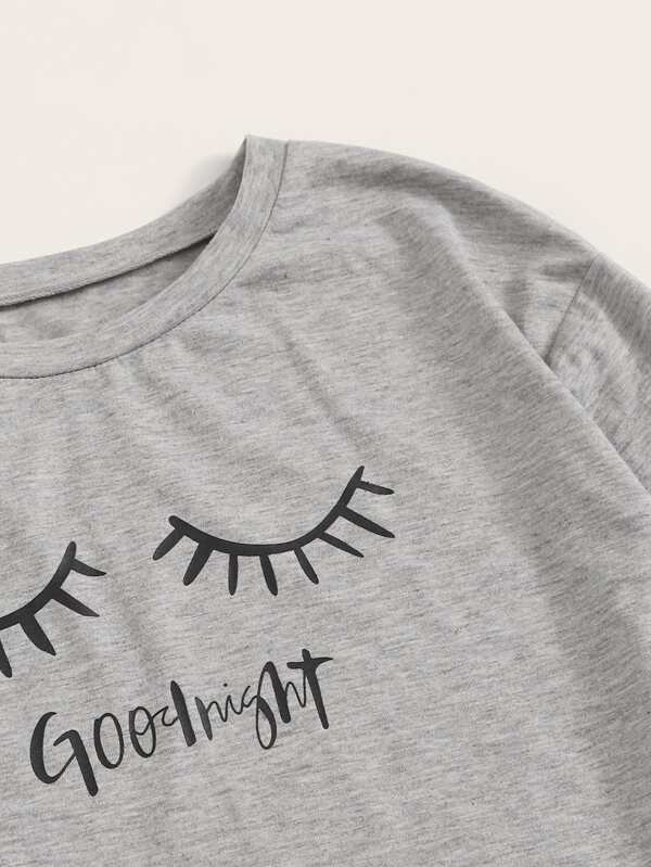 Letter & Eyelash Print PJ Set