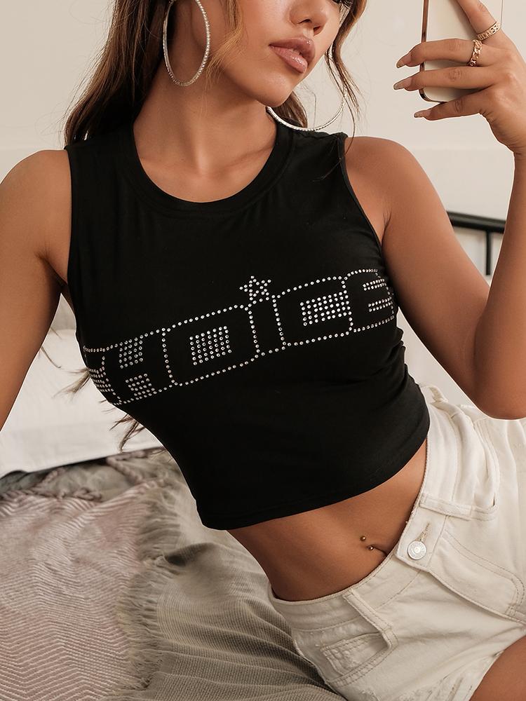 Letter & Star Rhinestone Tank Crop Top