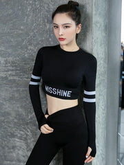 Letter & Striped Sports Tee With Thumb Holes