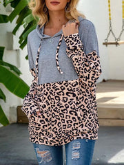 Long Sleeve Leopard Print Drawstring Hoodie