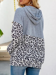 Long Sleeve Leopard Print Drawstring Hoodie