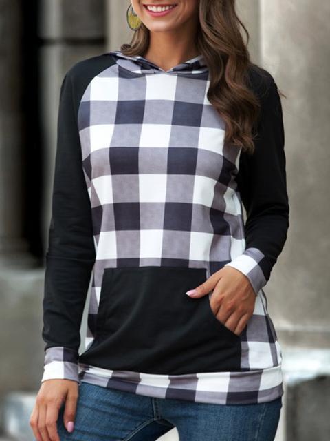Long Sleeve Plaid Patchwork Hoodie