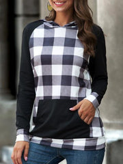 Long Sleeve Plaid Patchwork Hoodie
