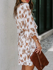 Long Sleeve Puff Sleeve Ruffled Floral Dress