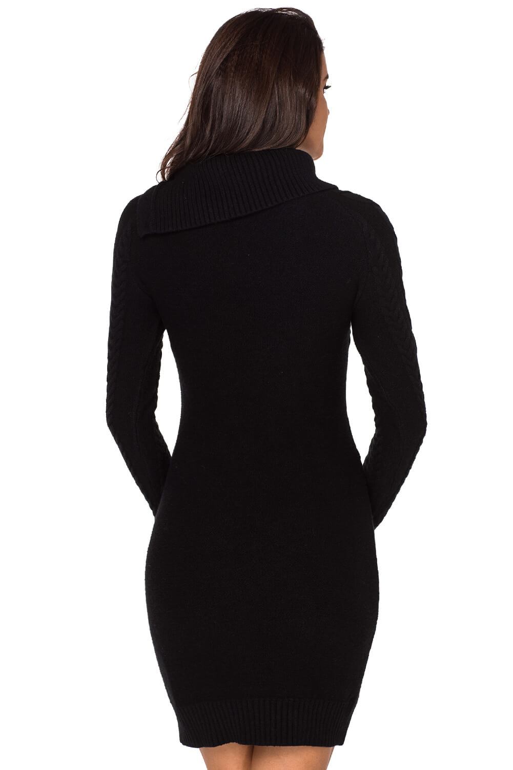 Long Sleeve Knitted Button Neck Sweater Mini Dress