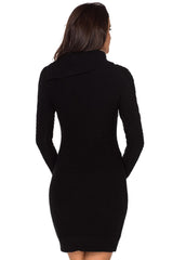 Long Sleeve Knitted Button Neck Sweater Mini Dress
