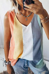 Colro Block V Neck Waffle Tank