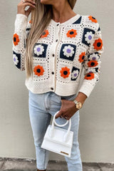 Square Crochet Crop Button Cardigan