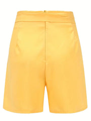 Casual Solid Tie Waist High Waist Button Shorts