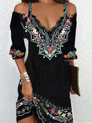 Women's Dresses Boho Print V-Neck Off-Shoulder Dress