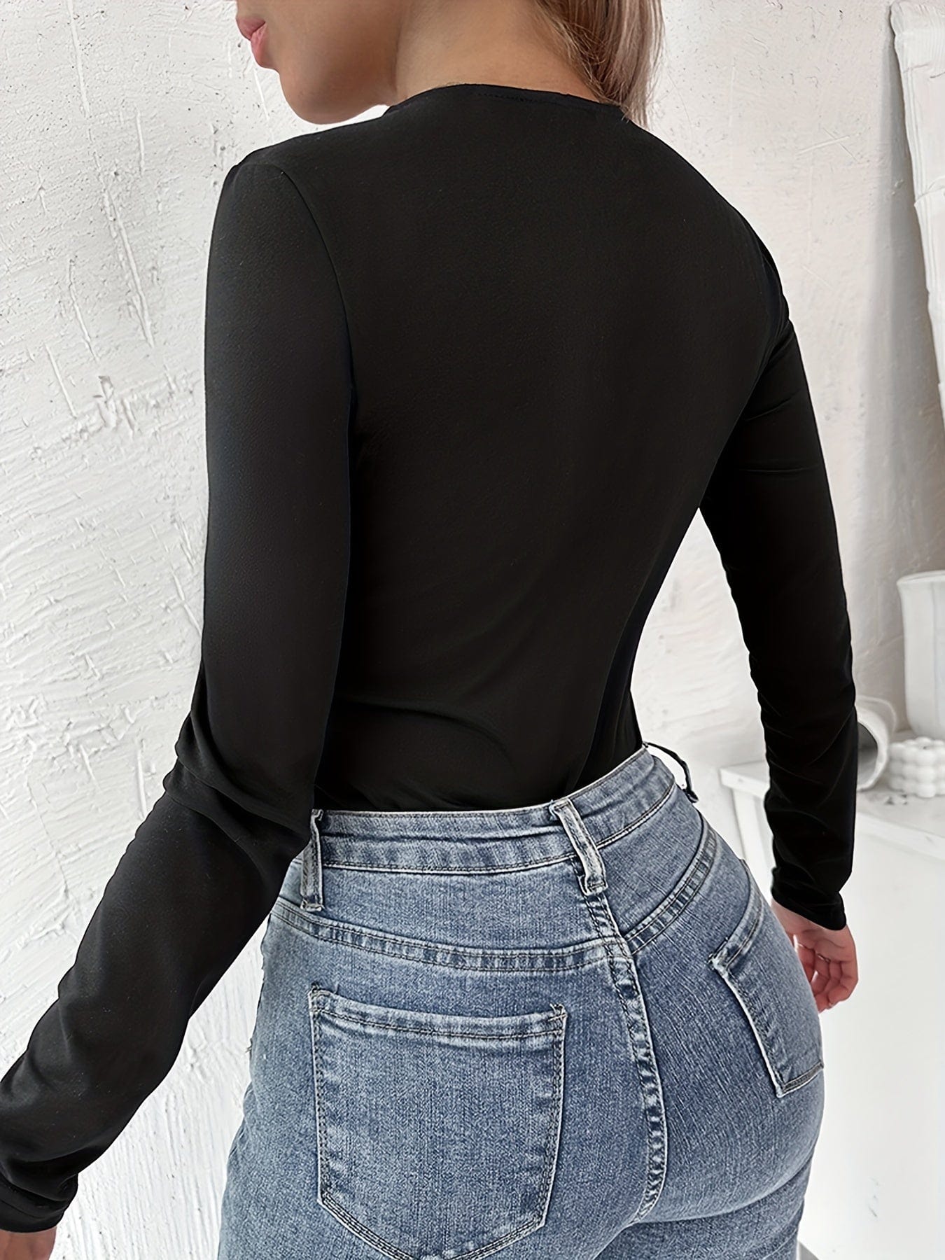 Sexy Stylish Lace Stitching Long Sleeve Bodysuit