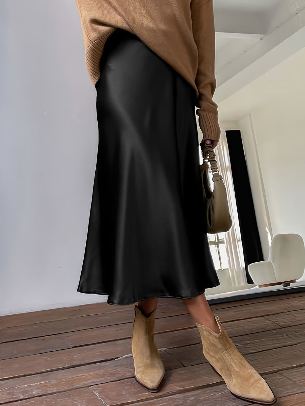 Solid Retro Chic Vintage Satin High Waist Maxi Dress