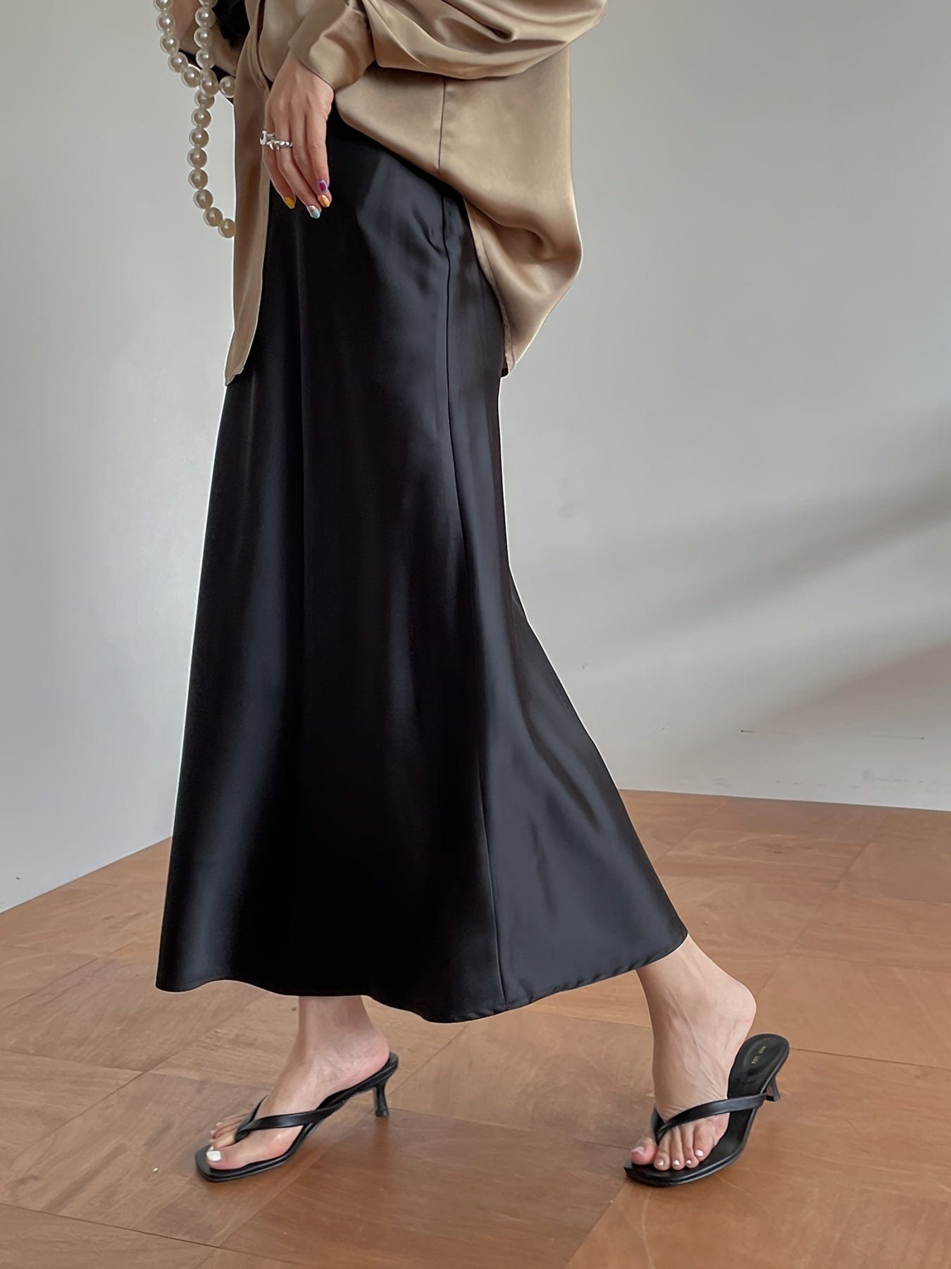 Solid Retro Chic Vintage Satin High Waist Maxi Dress