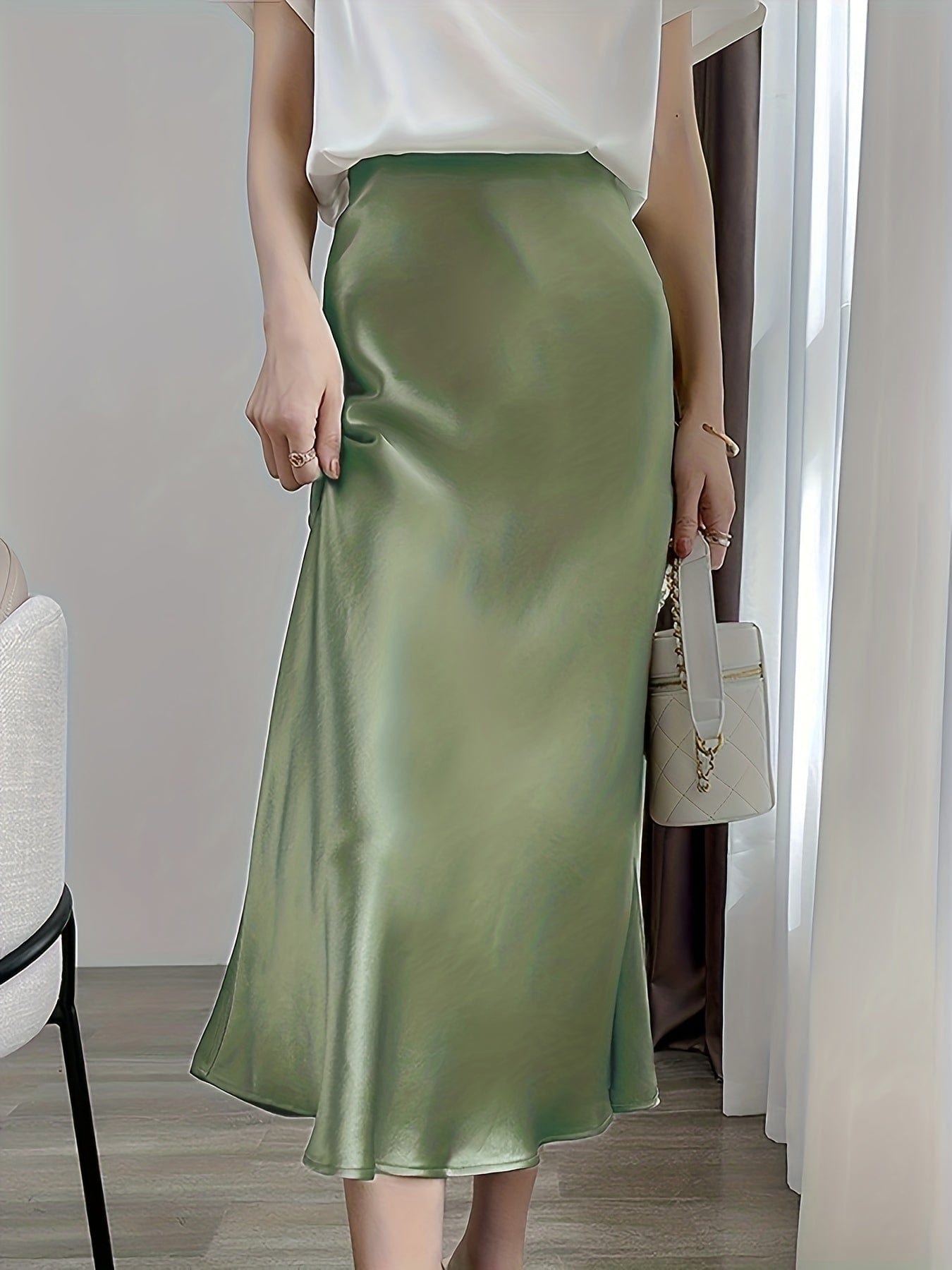 Solid Retro Chic Vintage Satin High Waist Maxi Dress