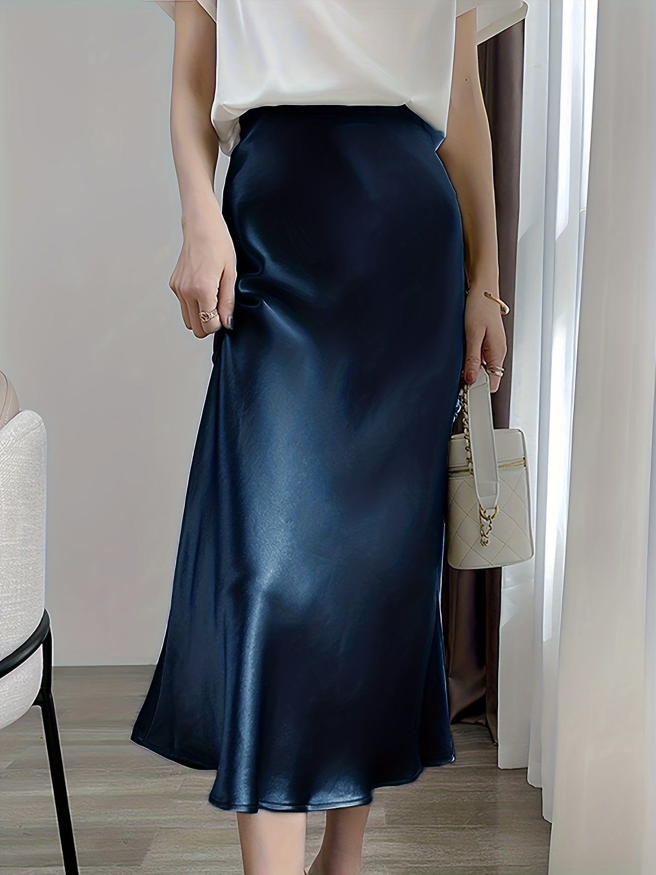 Solid Retro Chic Vintage Satin High Waist Maxi Dress