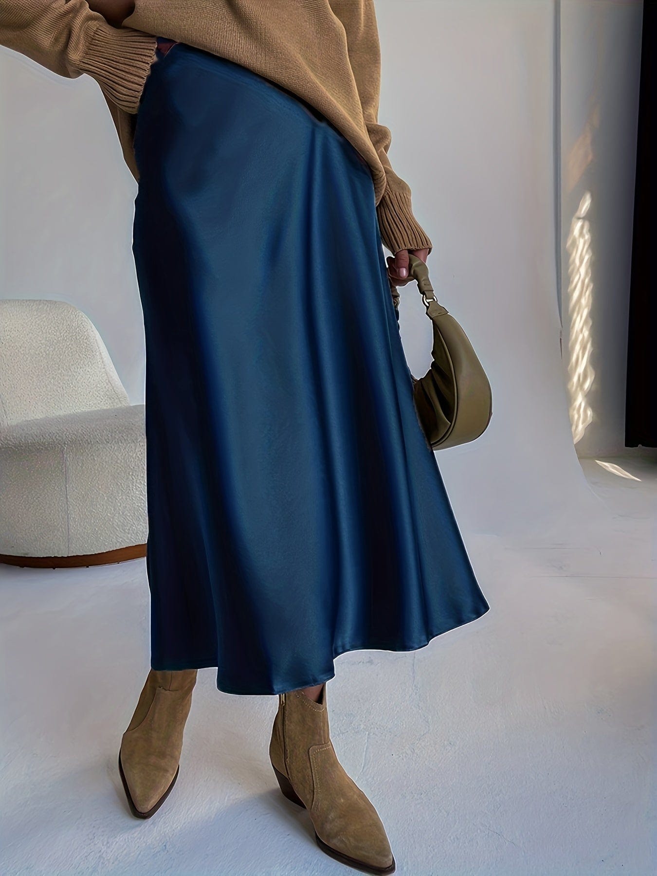 Solid Retro Chic Vintage Satin High Waist Maxi Dress