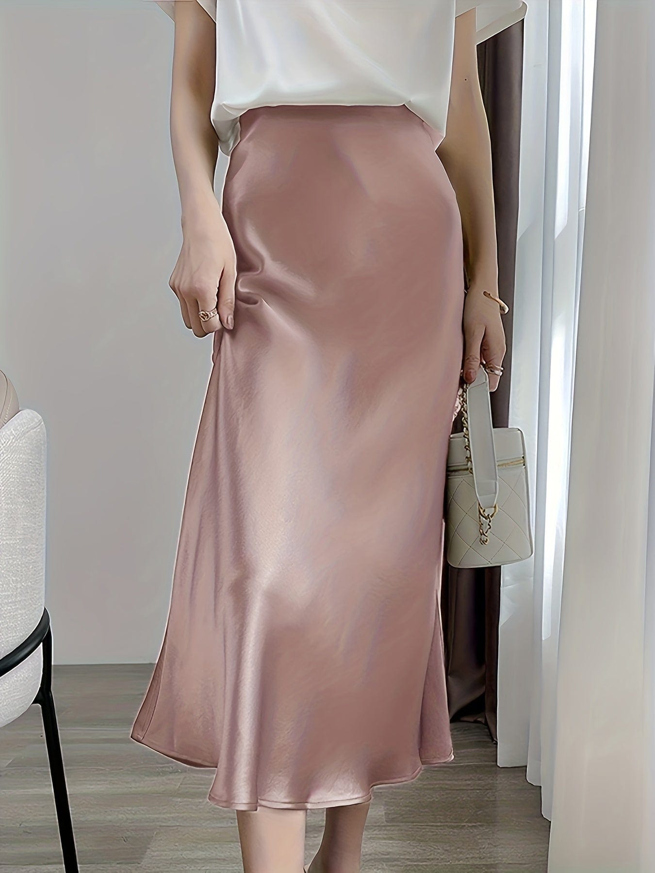 Solid Retro Chic Vintage Satin High Waist Maxi Dress
