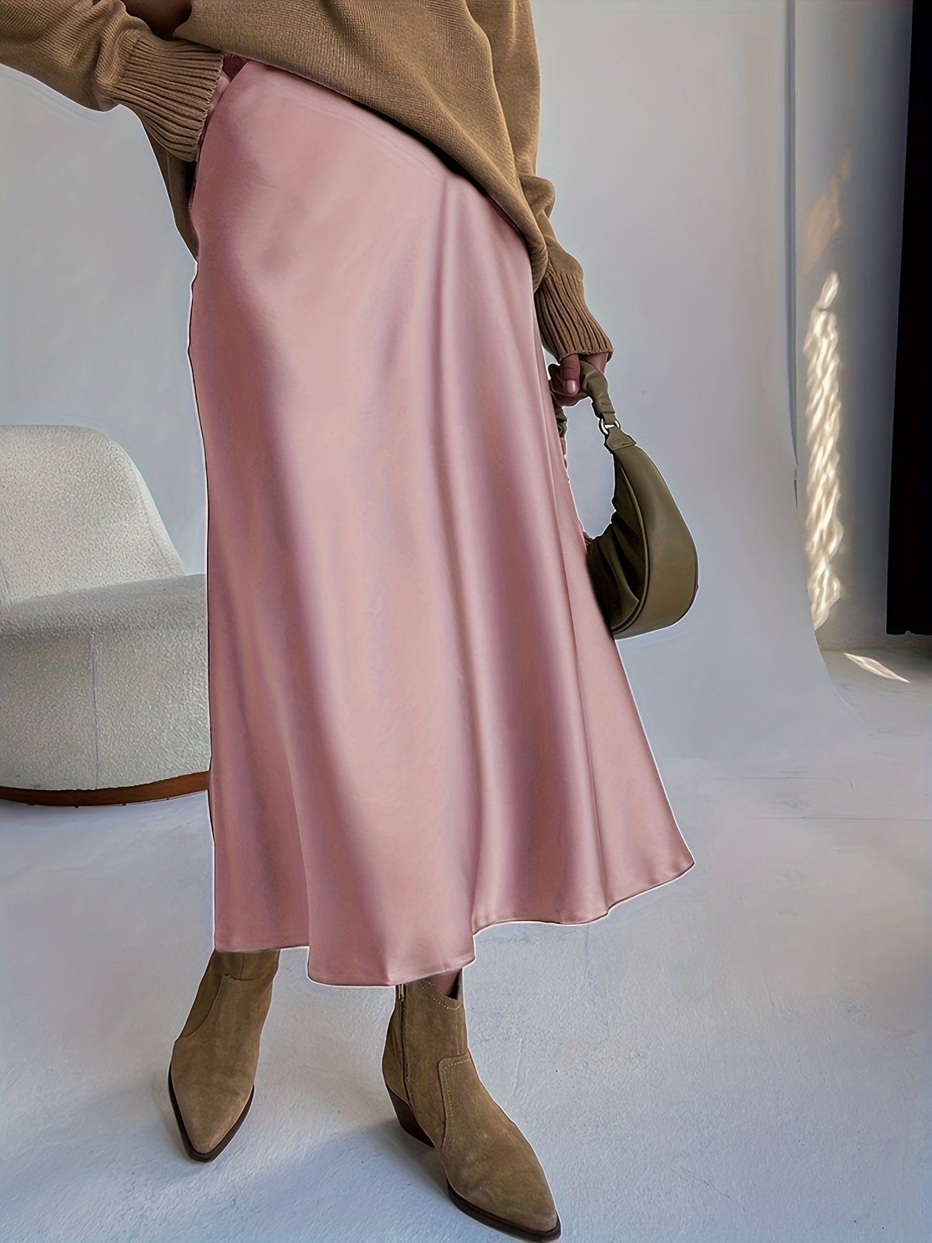 Solid Retro Chic Vintage Satin High Waist Maxi Dress