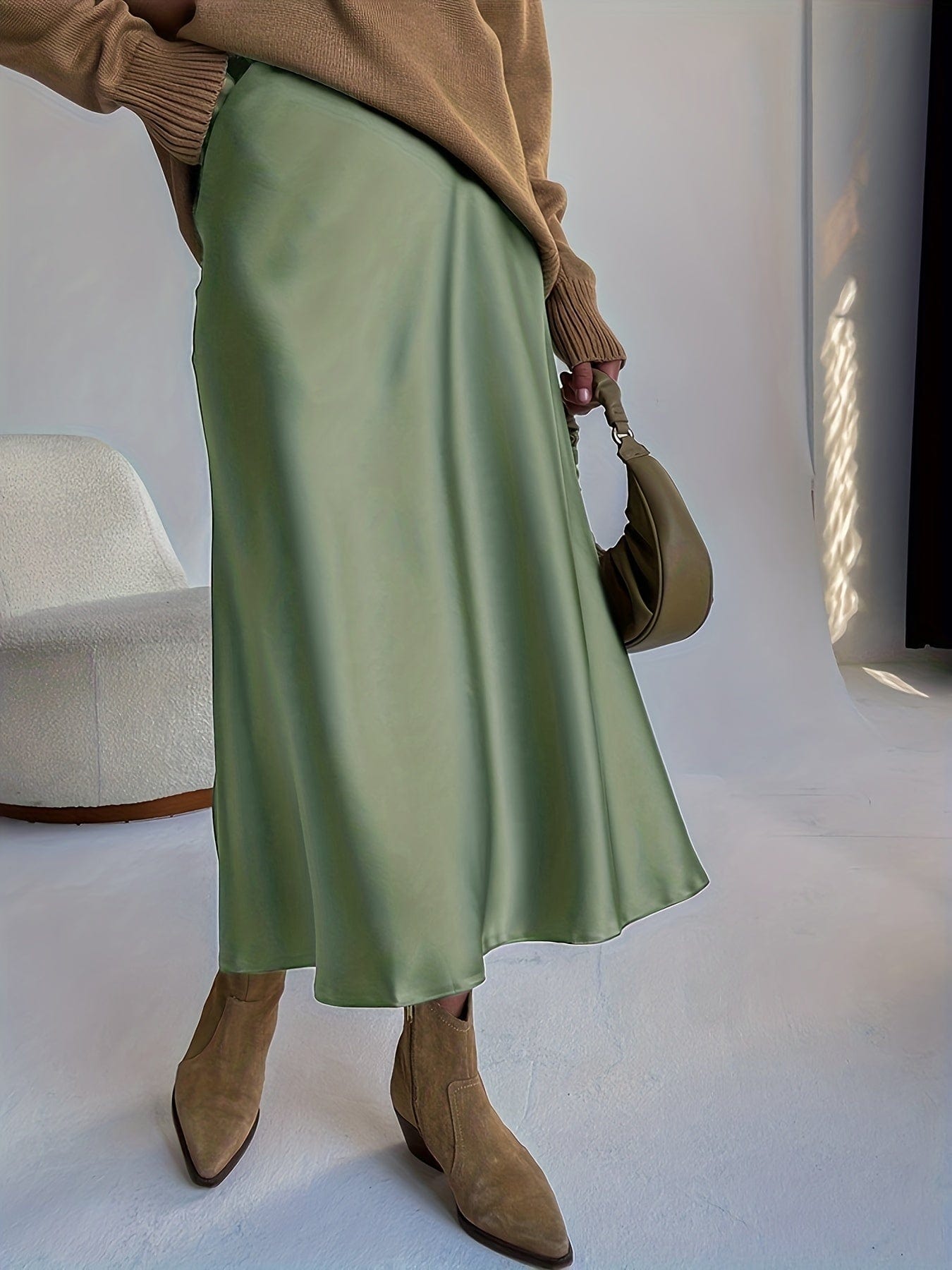 Solid Retro Chic Vintage Satin High Waist Maxi Dress