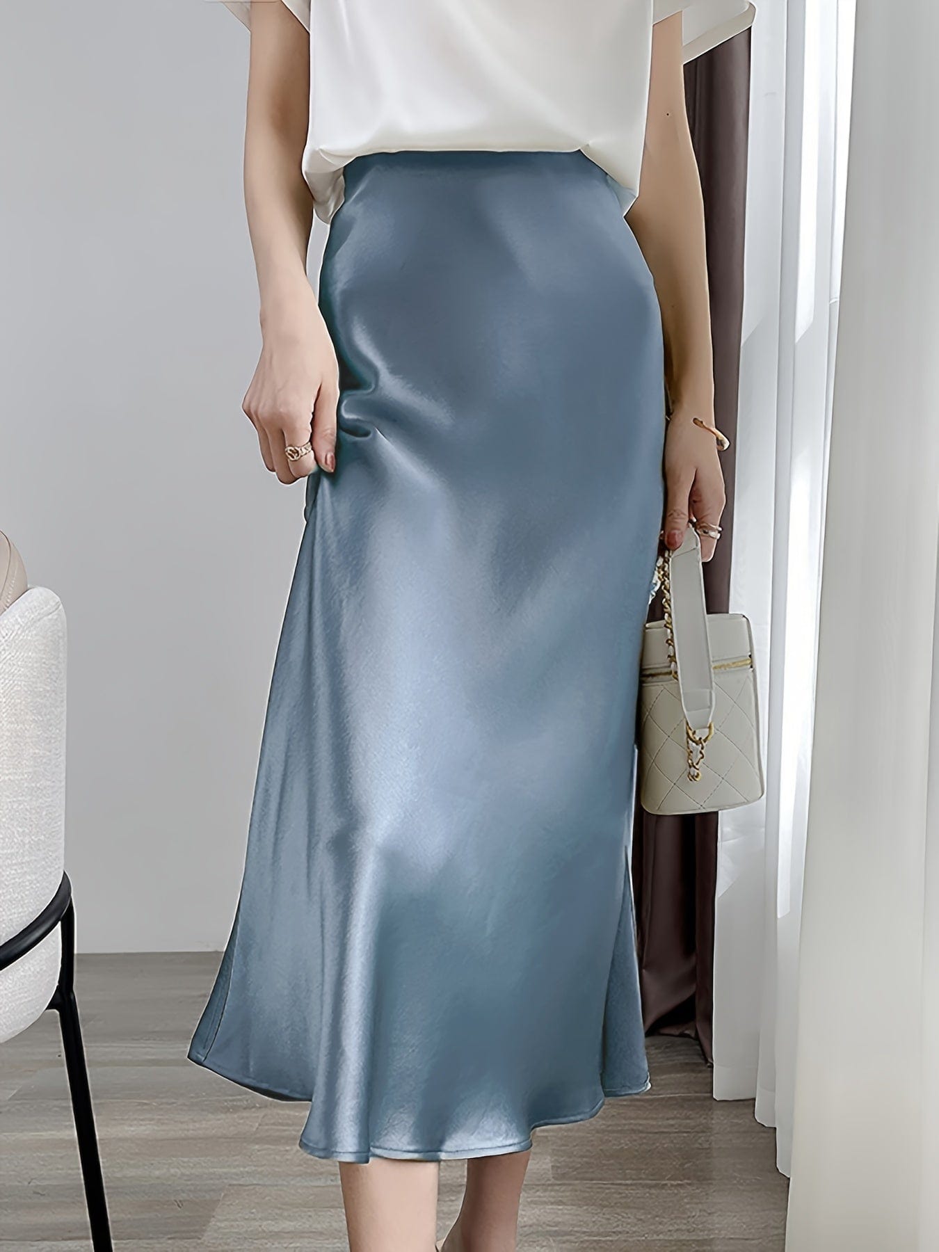 Solid Retro Chic Vintage Satin High Waist Maxi Dress