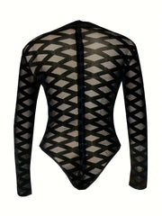 Solid Versatile Mesh Sheer Crew Neck Jumpsuit
