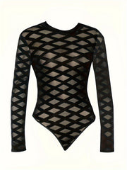 Solid Versatile Mesh Sheer Crew Neck Jumpsuit
