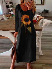Sunflower Print Long Sleeve Dress